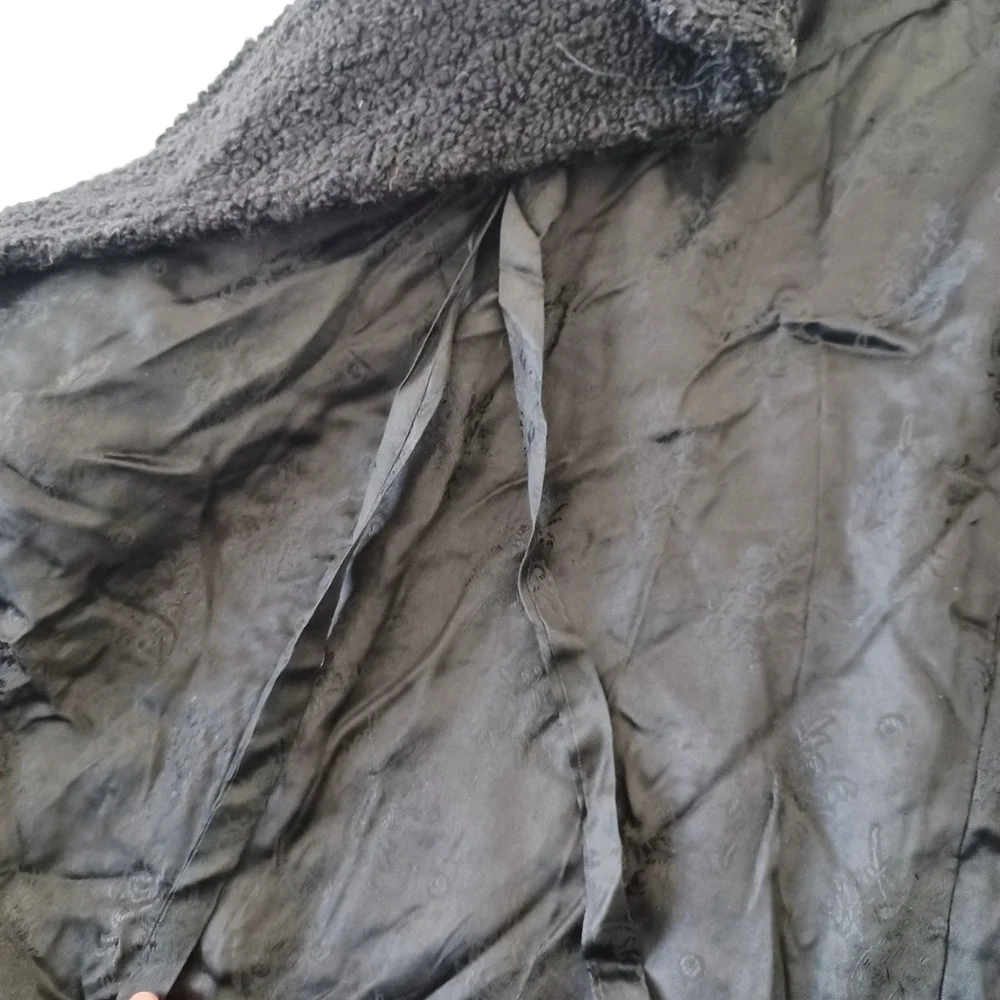 Vintage Persian Lambswool Curly Swing Coat Women M Black Babe Lamm Brocade Lined